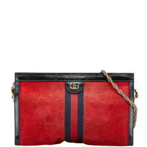 Gucci Ophidia Crossbody Chain Bag Red Black Navy Blue Leather Suede - Picture 1 of 8